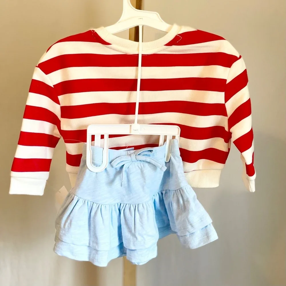 Dr Seuss Thing 1 & 2 Kids Striped Sweatshirt and Ruffle Skirt Set Red Blue 18M